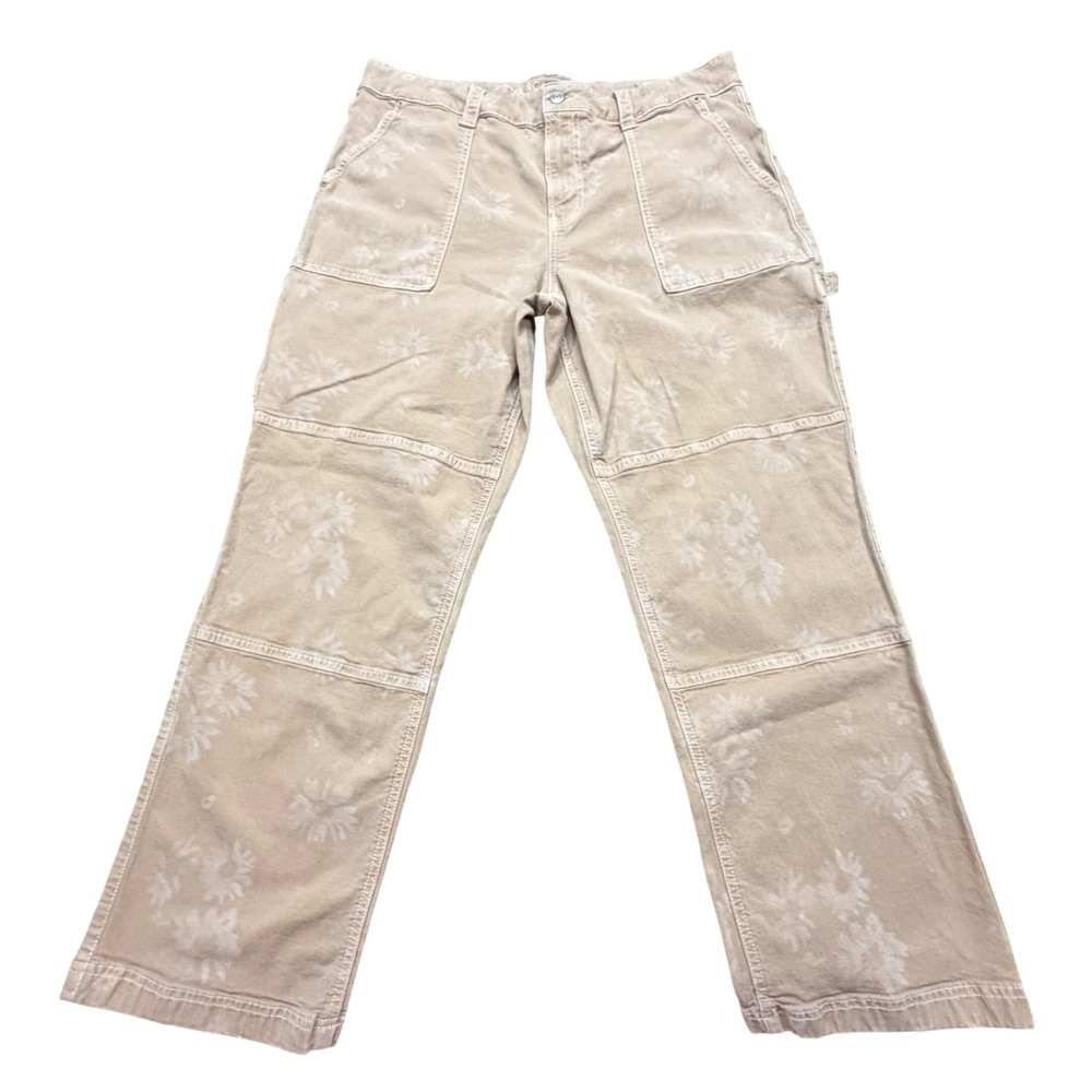 American‎ Eagle High Rise Straight Carpenter Pants Tan Floral Womens 16 Short